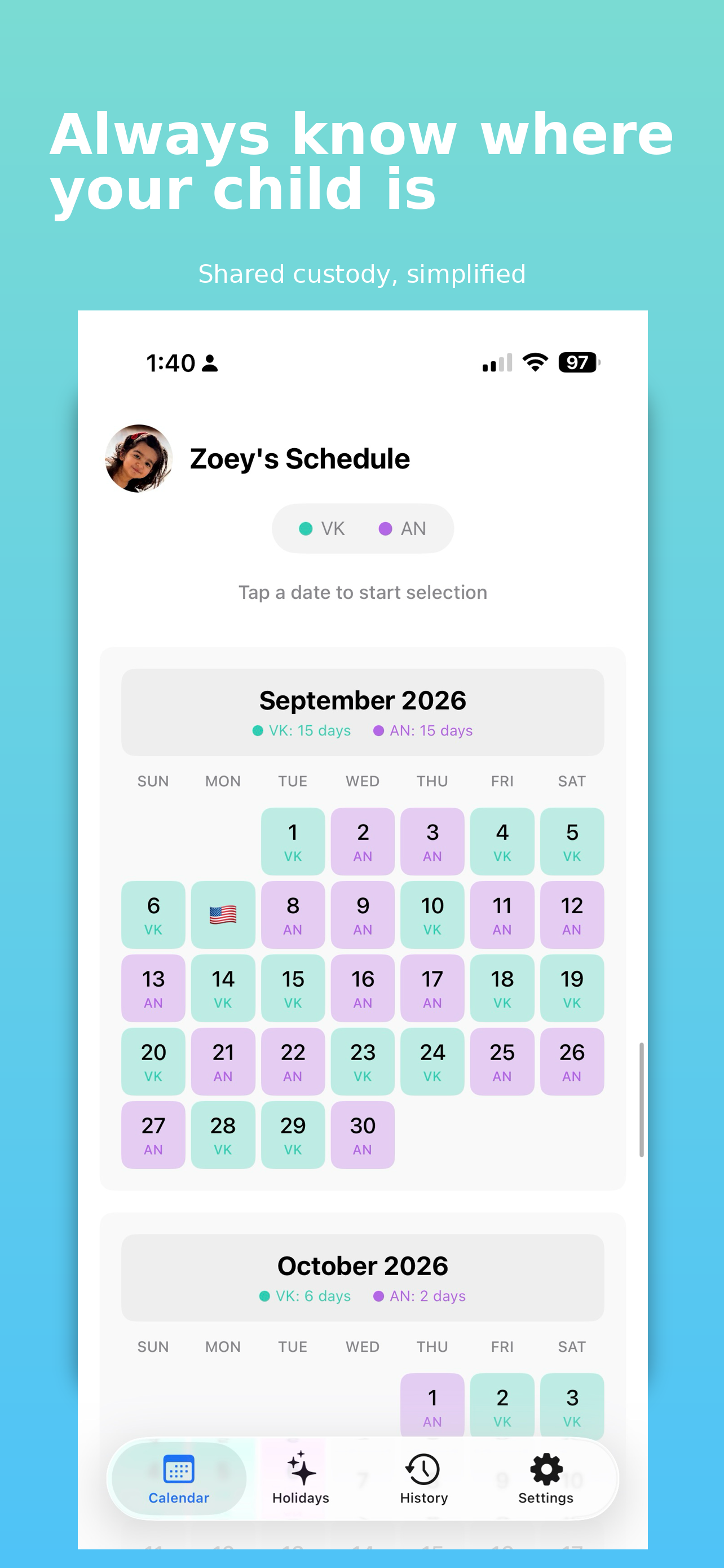 Duet calendar schedule screen
