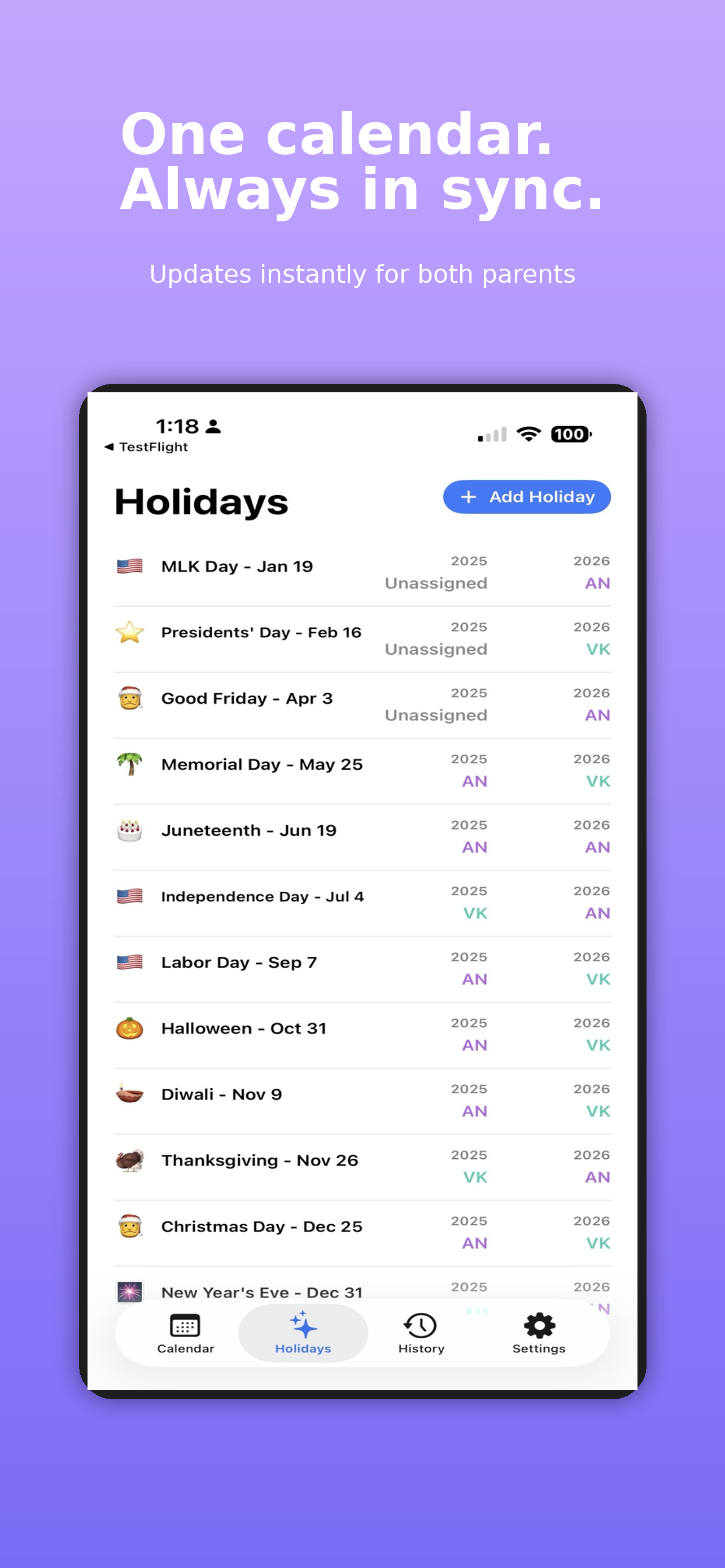 Duet holiday planning screen